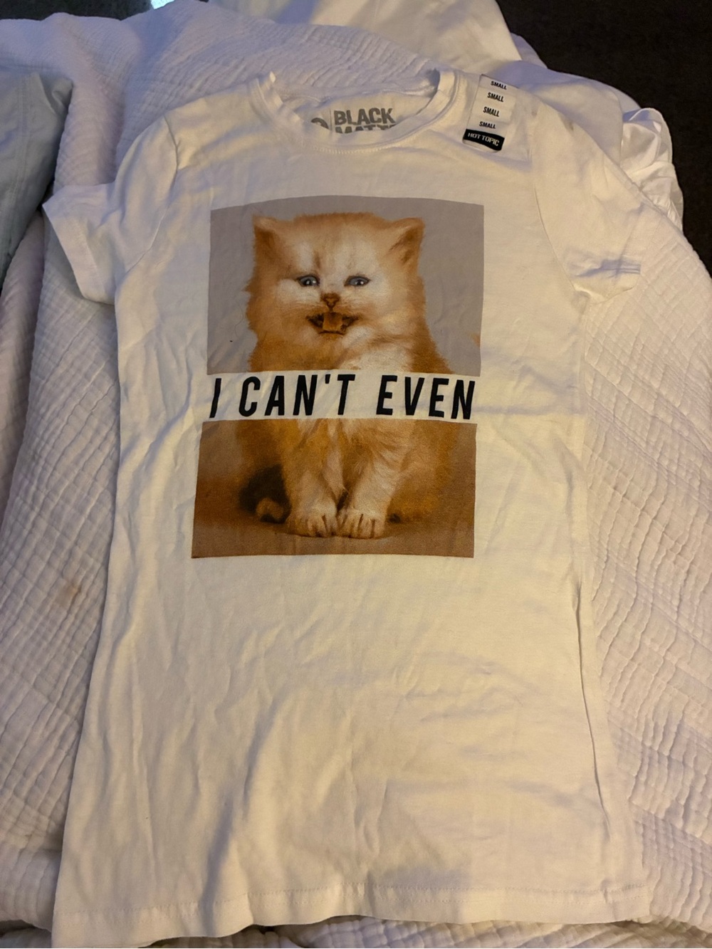 Black Matter White Tee with Cream/Orange Kitten Graphic